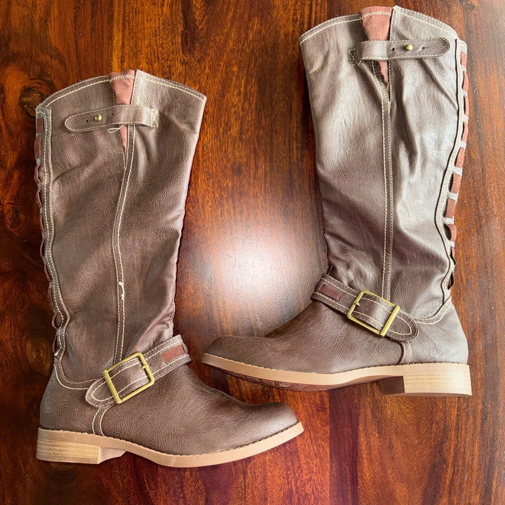 Classic Brown Women's Mid-Calf Buckle Boots
